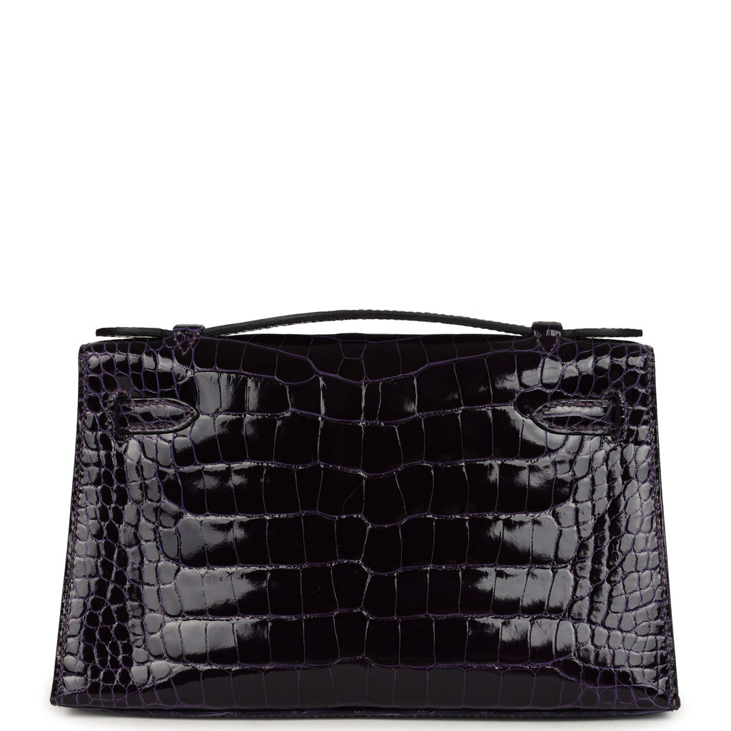Hermes Kelly Pochette Amethyst Shiny Alligator Gold Hardware - Exclusu
