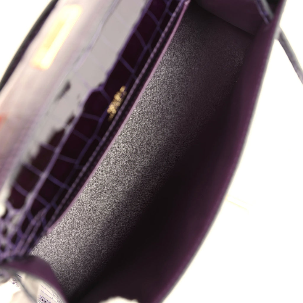 Hermes Kelly Pochette Amethyst Shiny Alligator Gold Hardware - Exclusu