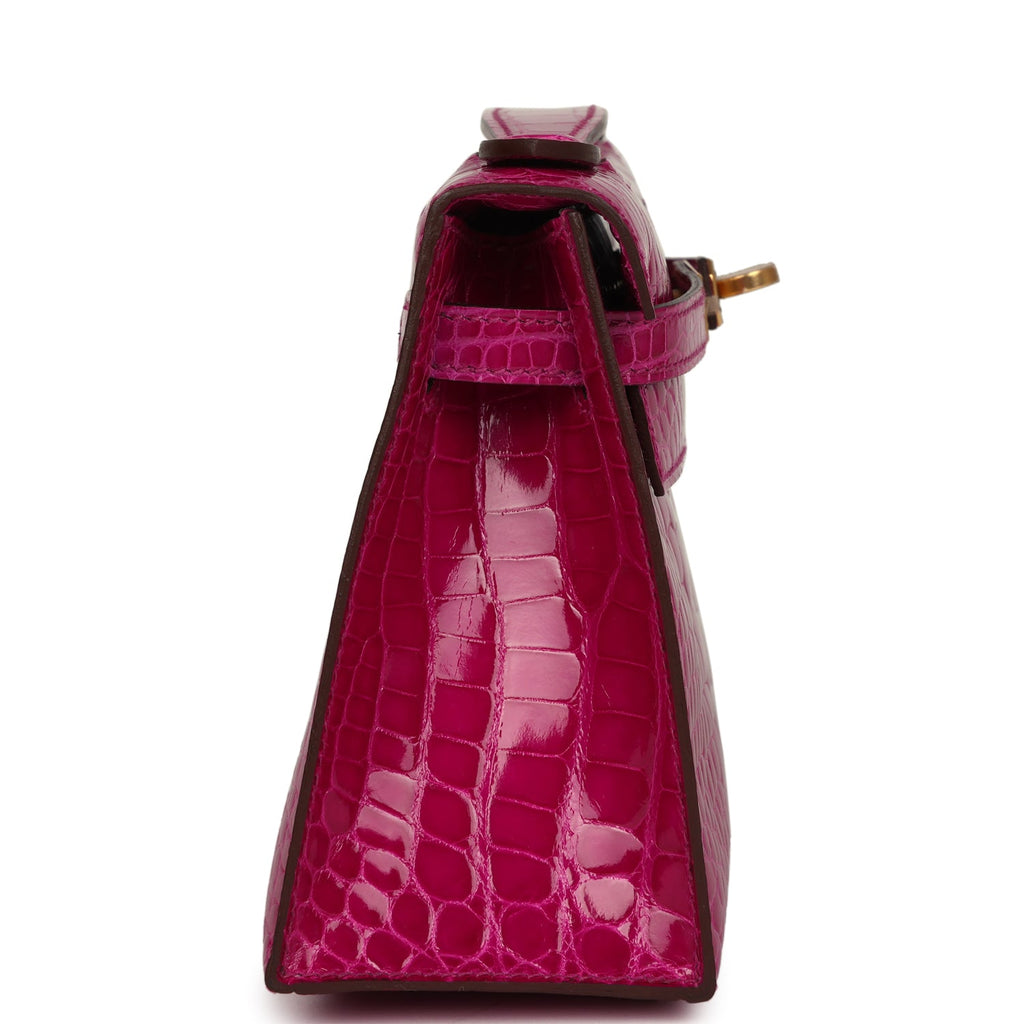 Hermes Kelly Pochette Rose Scheherazade Shiny Alligator Gold Hardware - Exclusu