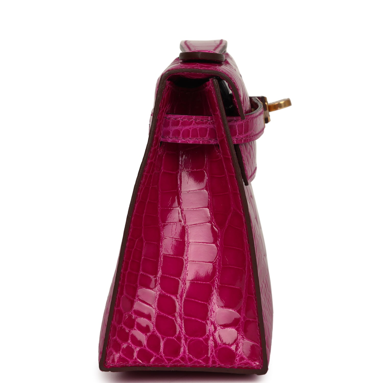 Hermes Kelly Pochette Rose Scheherazade Shiny Alligator Gold Hardware - Exclusu