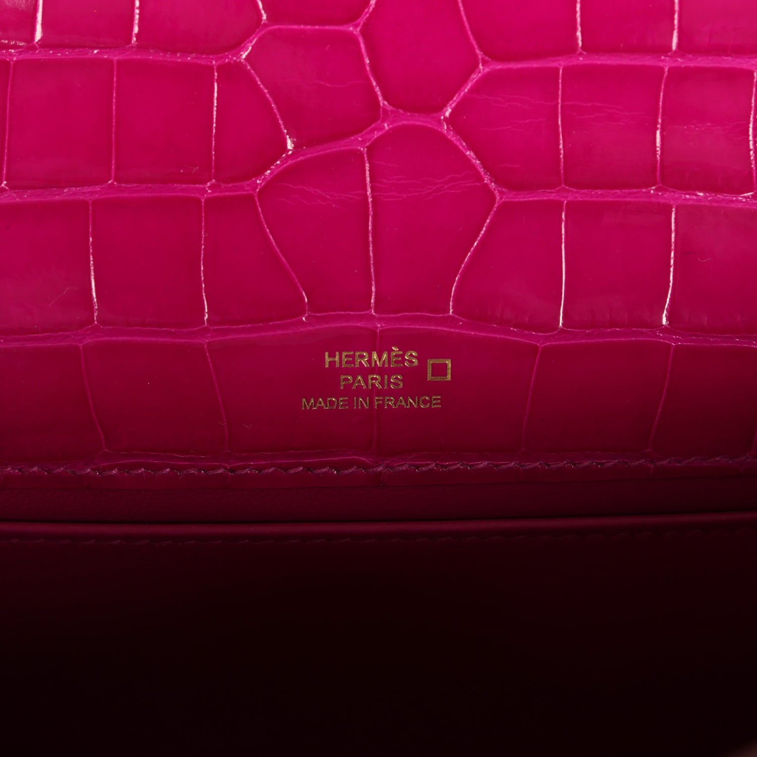 Hermes Kelly Pochette Rose Scheherazade Shiny Alligator Gold Hardware - Exclusu