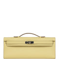 Hermes Kelly Cut Jaune Poussin Epsom Palladium Hardware - Exclusu
