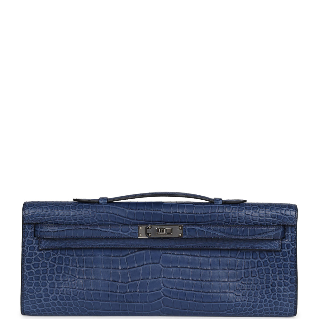 Hermes Kelly Cut Bleu De Malte Matte Porosus Crocodile Palladium Hardware - Exclusu