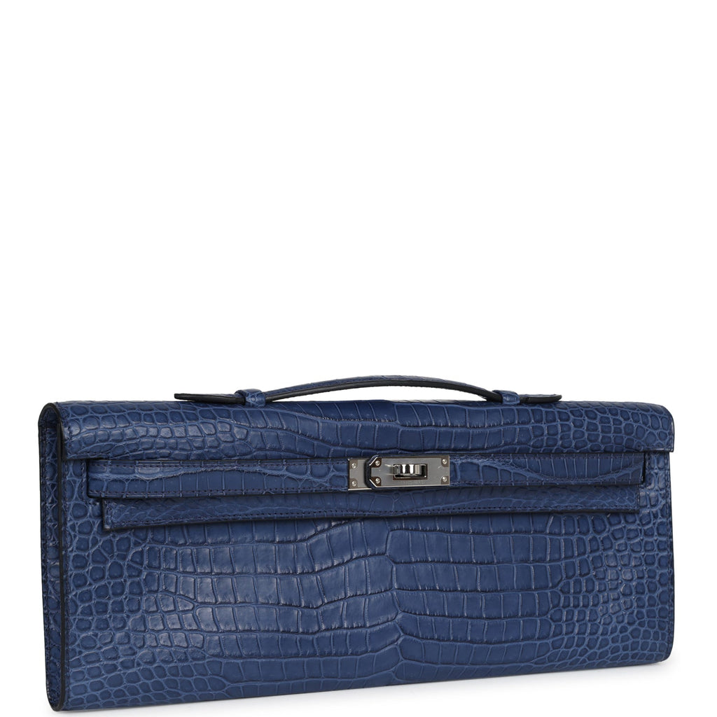 Hermes Kelly Cut Bleu De Malte Matte Porosus Crocodile Palladium Hardware - Exclusu