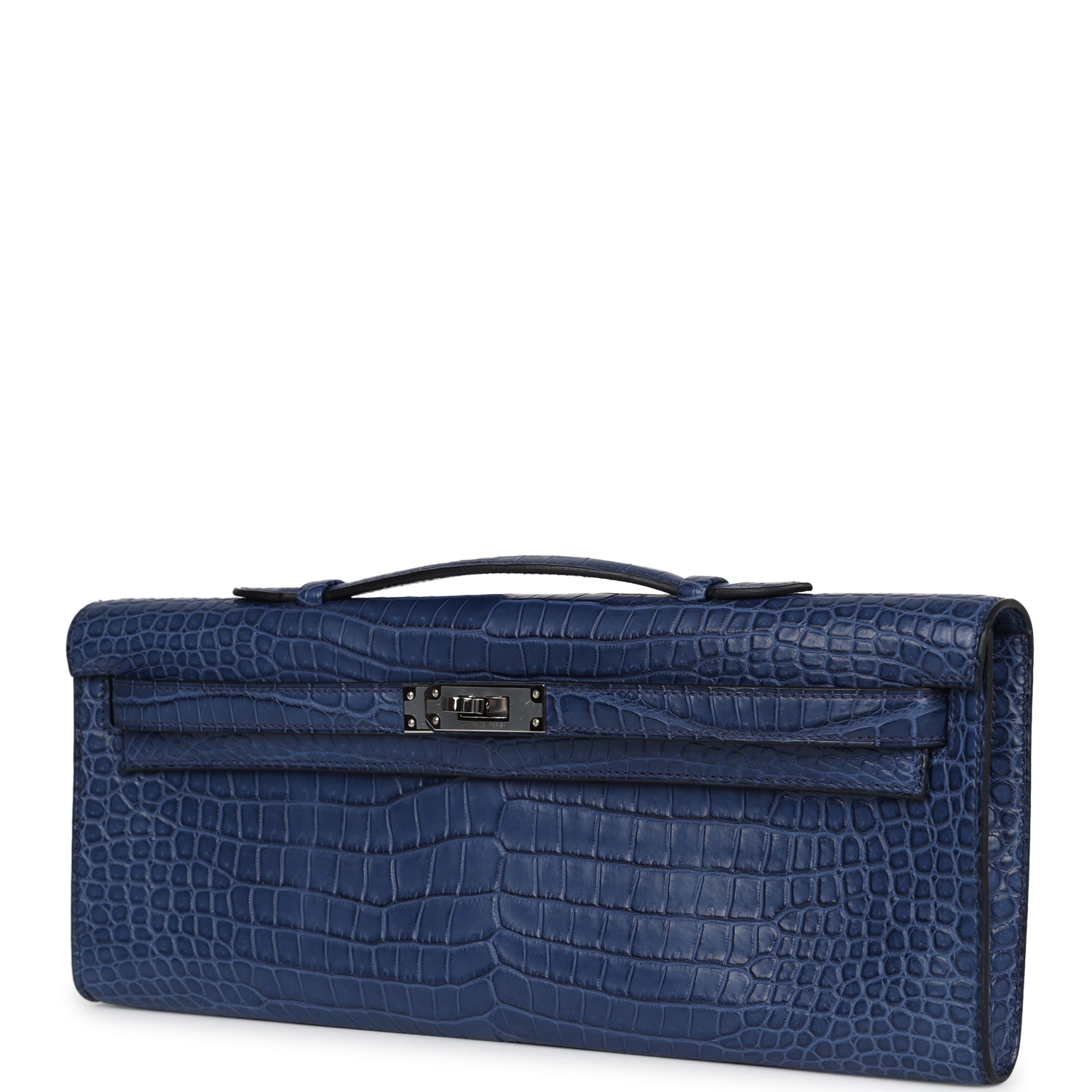 Hermes Kelly Cut Bleu De Malte Matte Porosus Crocodile Palladium Hardware - Exclusu