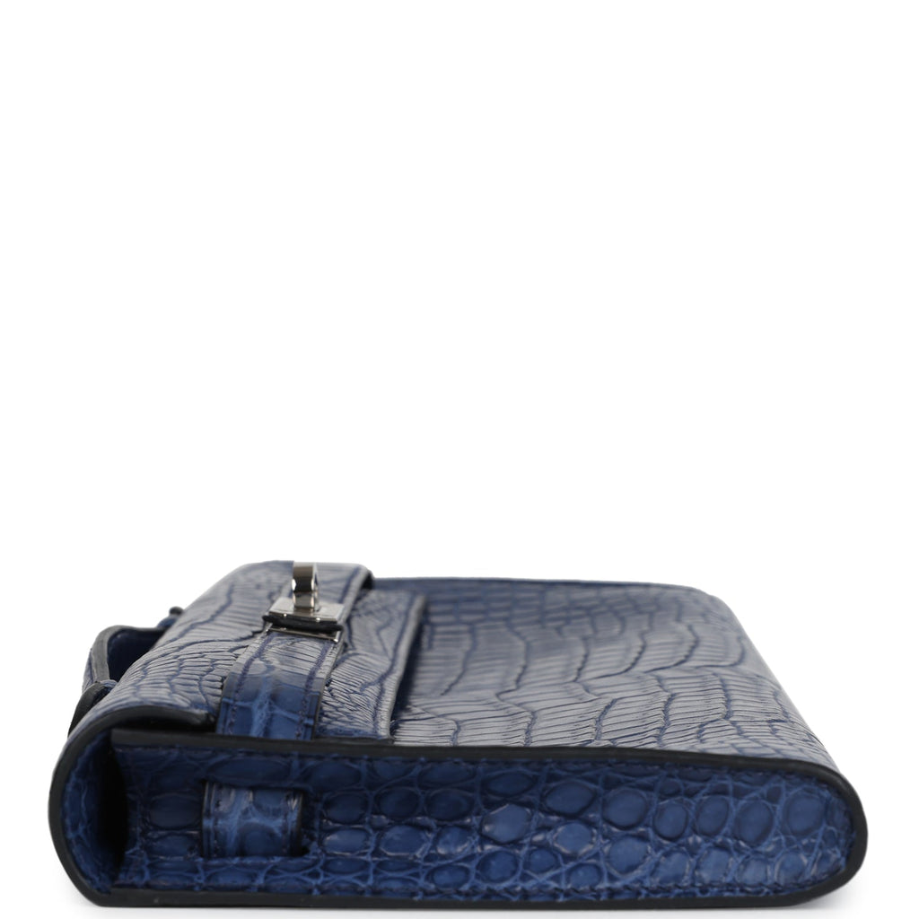 Hermes Kelly Cut Bleu De Malte Matte Porosus Crocodile Palladium Hardware - Exclusu