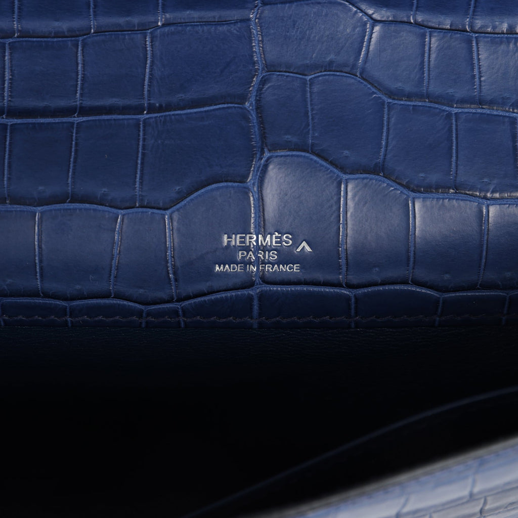 Hermes Kelly Cut Bleu De Malte Matte Porosus Crocodile Palladium Hardware - Exclusu