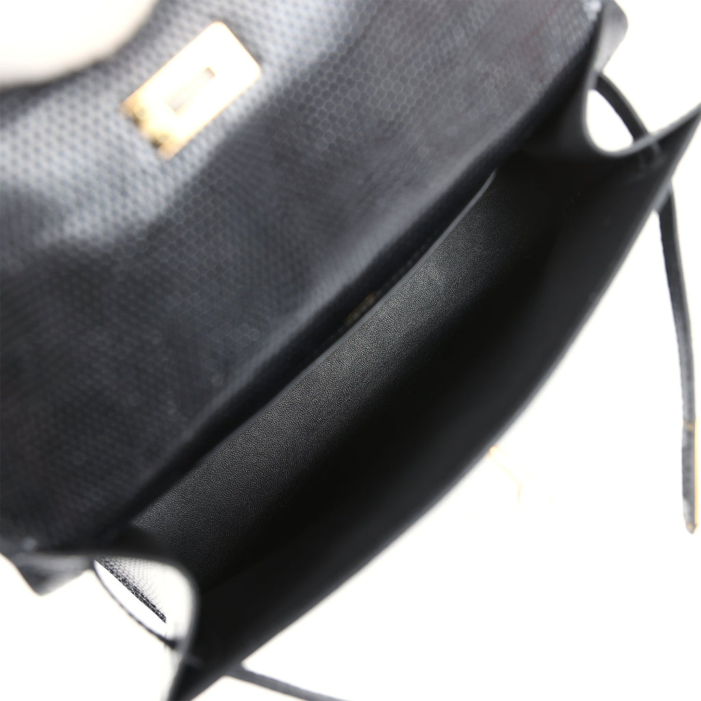 Hermes Kelly Pochette Black Varanus Niloticus Lizard Gold Hardware - Exclusu