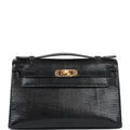 Hermes Kelly Pochette Black Varanus Niloticus Lizard Gold Hardware - Exclusu