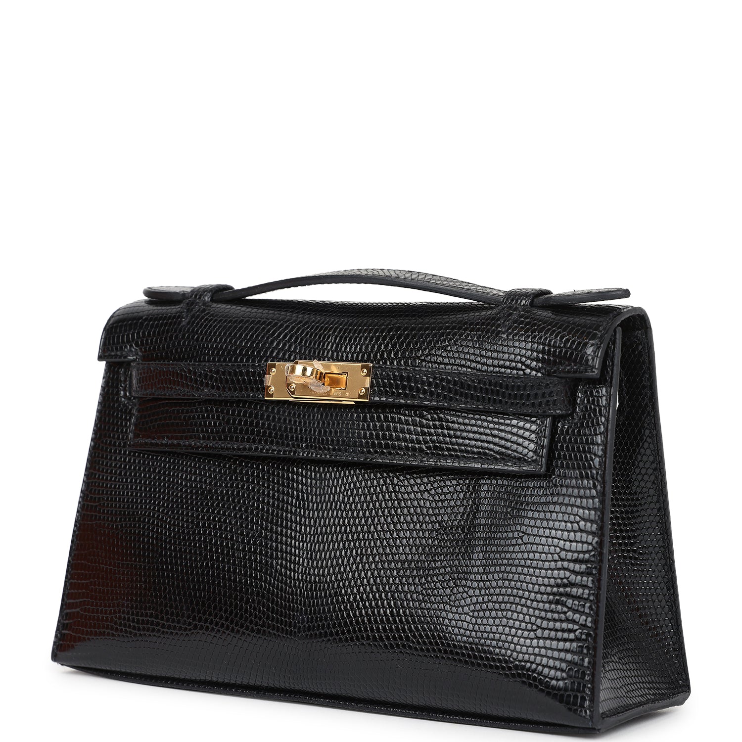 Hermes Kelly Pochette Black Varanus Niloticus Lizard Gold Hardware - Exclusu