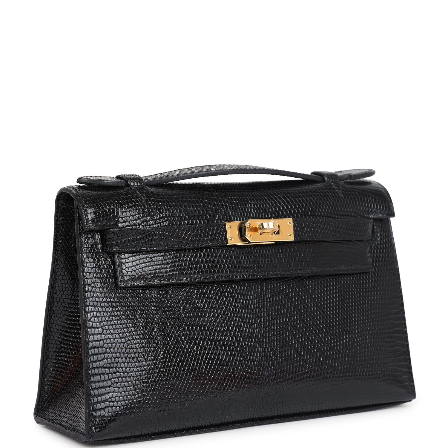 Hermes Kelly Pochette Black Varanus Niloticus Lizard Gold Hardware - Exclusu