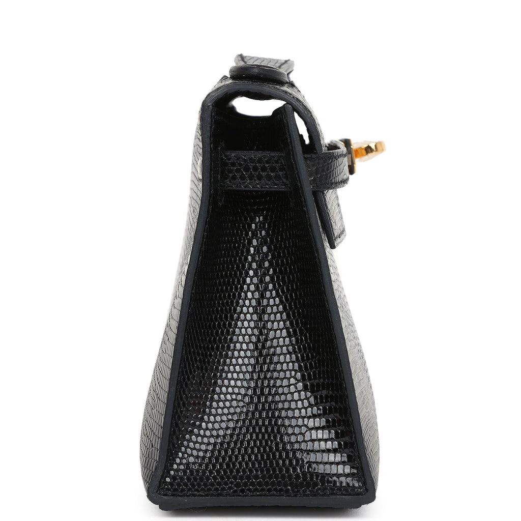 Hermes Kelly Pochette Black Varanus Niloticus Lizard Gold Hardware - Exclusu