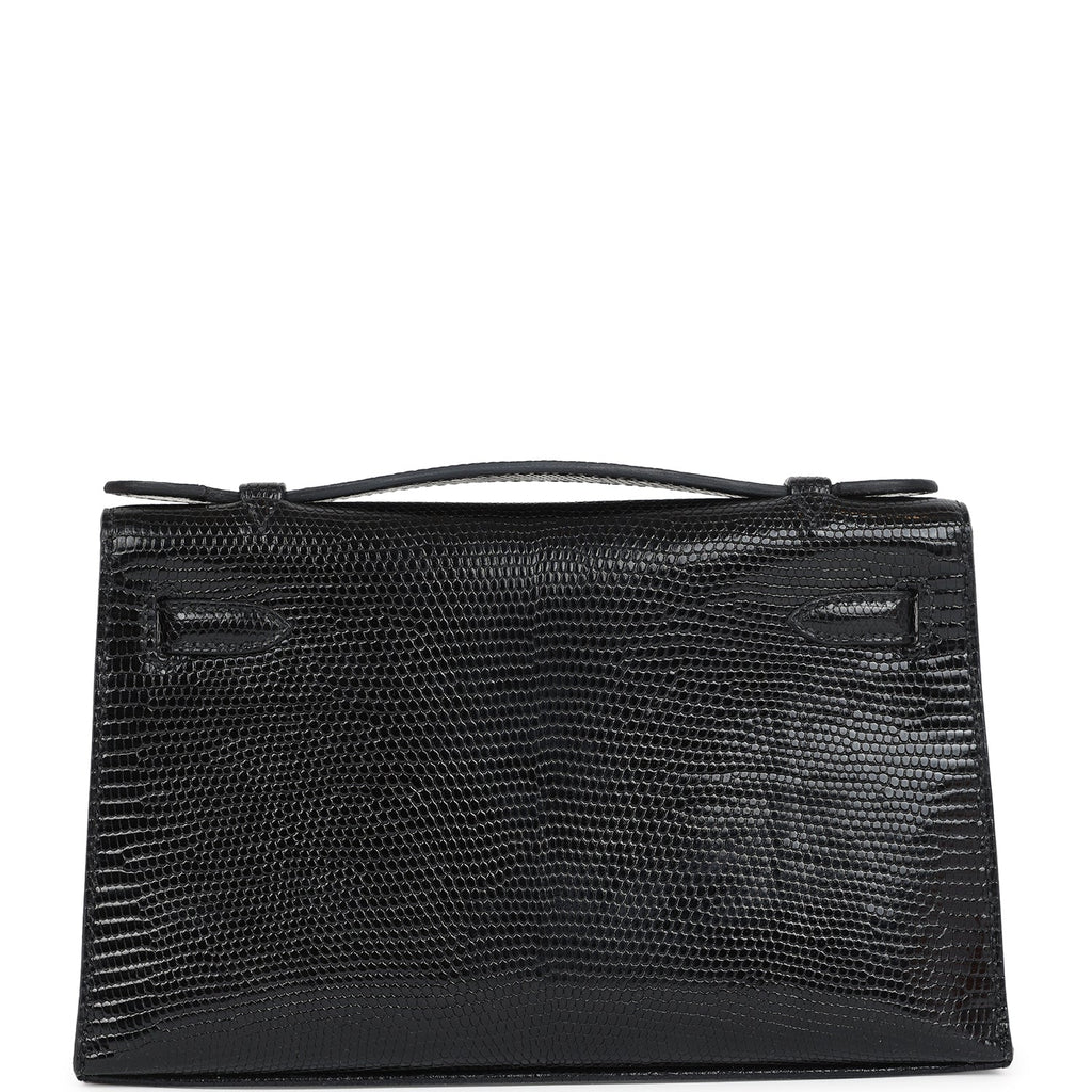Hermes Kelly Pochette Black Varanus Niloticus Lizard Gold Hardware - Exclusu