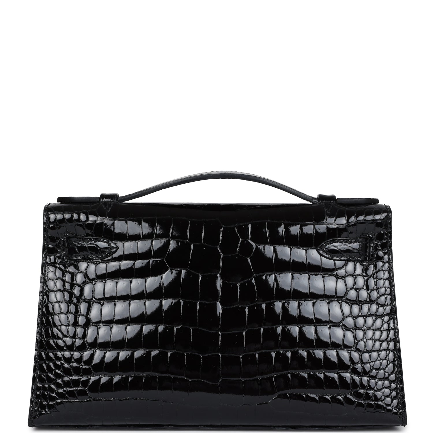 Hermes Kelly Pochette Black Shiny Porosus Crocodile Gold Hardware - Exclusu