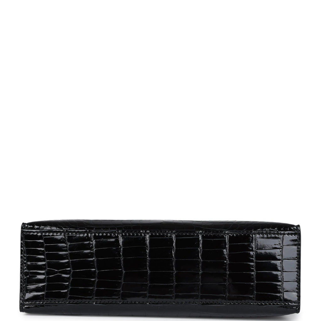 Hermes Kelly Pochette Black Shiny Porosus Crocodile Gold Hardware - Exclusu