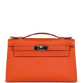 Hermes Kelly Pochette Feu Epsom Palladium Hardware - Exclusu