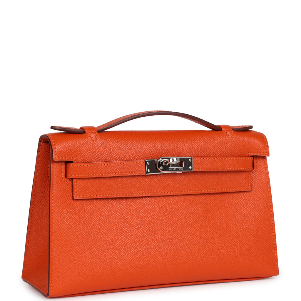Hermes Kelly Pochette Feu Epsom Palladium Hardware - Exclusu