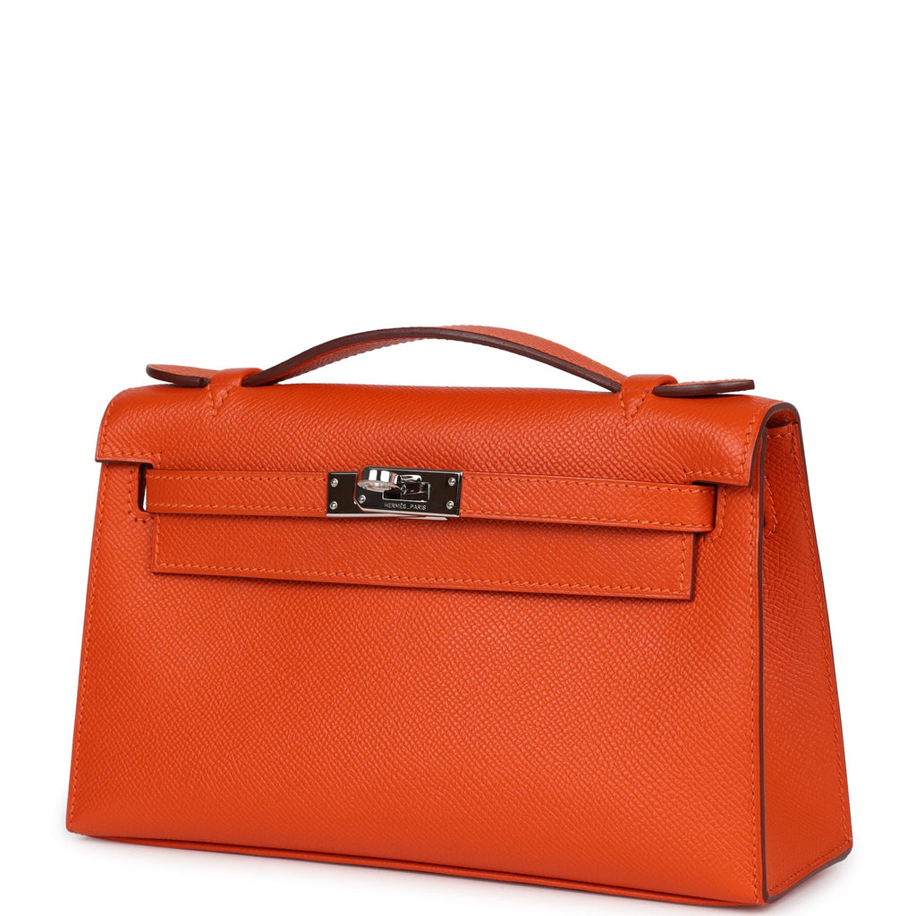 Hermes Kelly Pochette Feu Epsom Palladium Hardware - Exclusu
