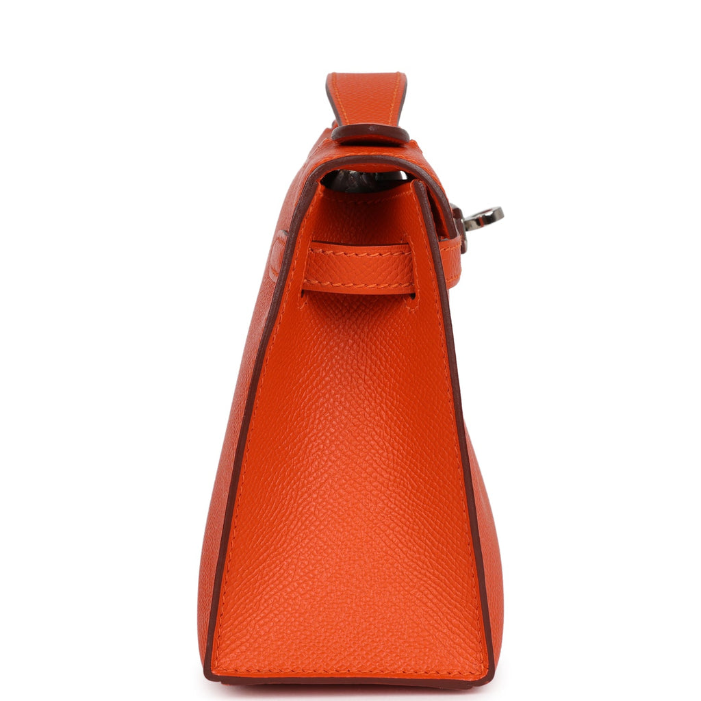 Hermes Kelly Pochette Feu Epsom Palladium Hardware - Exclusu
