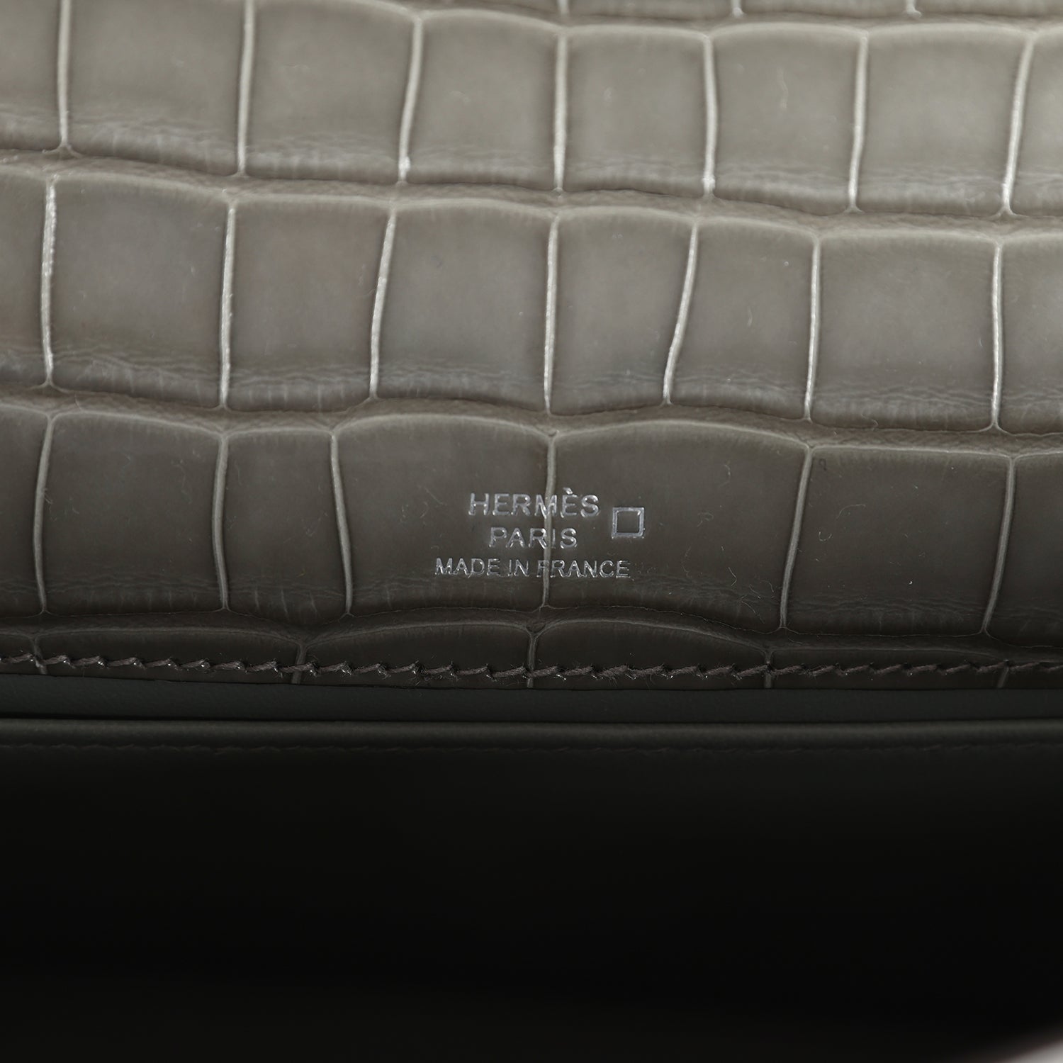 Hermes Kelly Pochette Gris Ciment Shiny Alligator Palladium Hardware - Exclusu