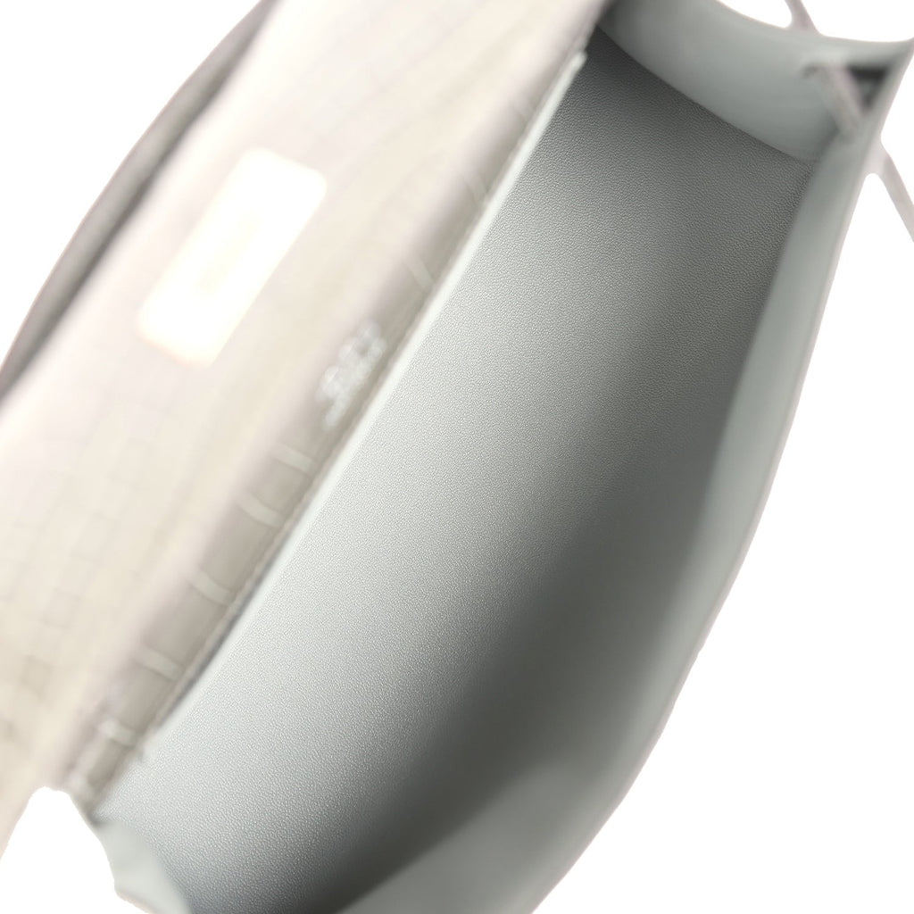 Hermes Kelly Pochette Gris Ciment Shiny Alligator Palladium Hardware - Exclusu