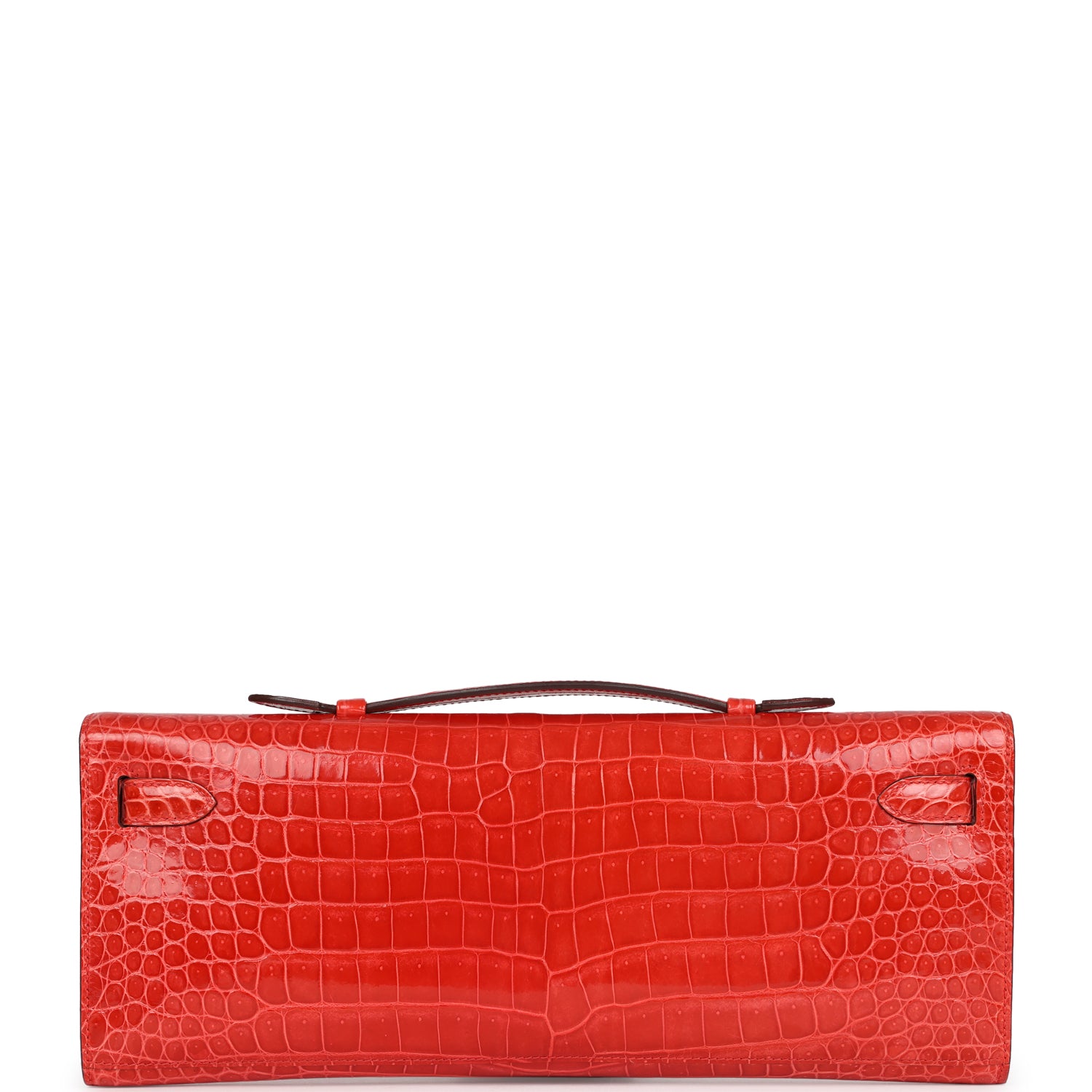 Hermes Kelly Cut Orange Poppy Shiny Porosus Crocodile Gold Hardware - Exclusu