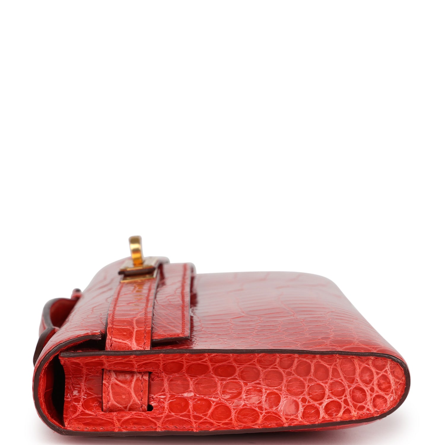 Hermes Kelly Cut Orange Poppy Shiny Porosus Crocodile Gold Hardware - Exclusu