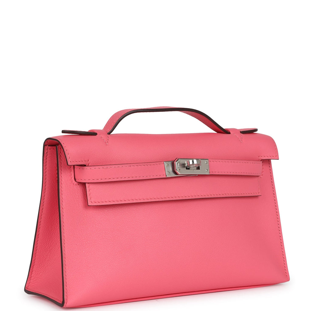 Hermes Kelly Pochette Rose Azalee Swift Palladium Hardware - Exclusu