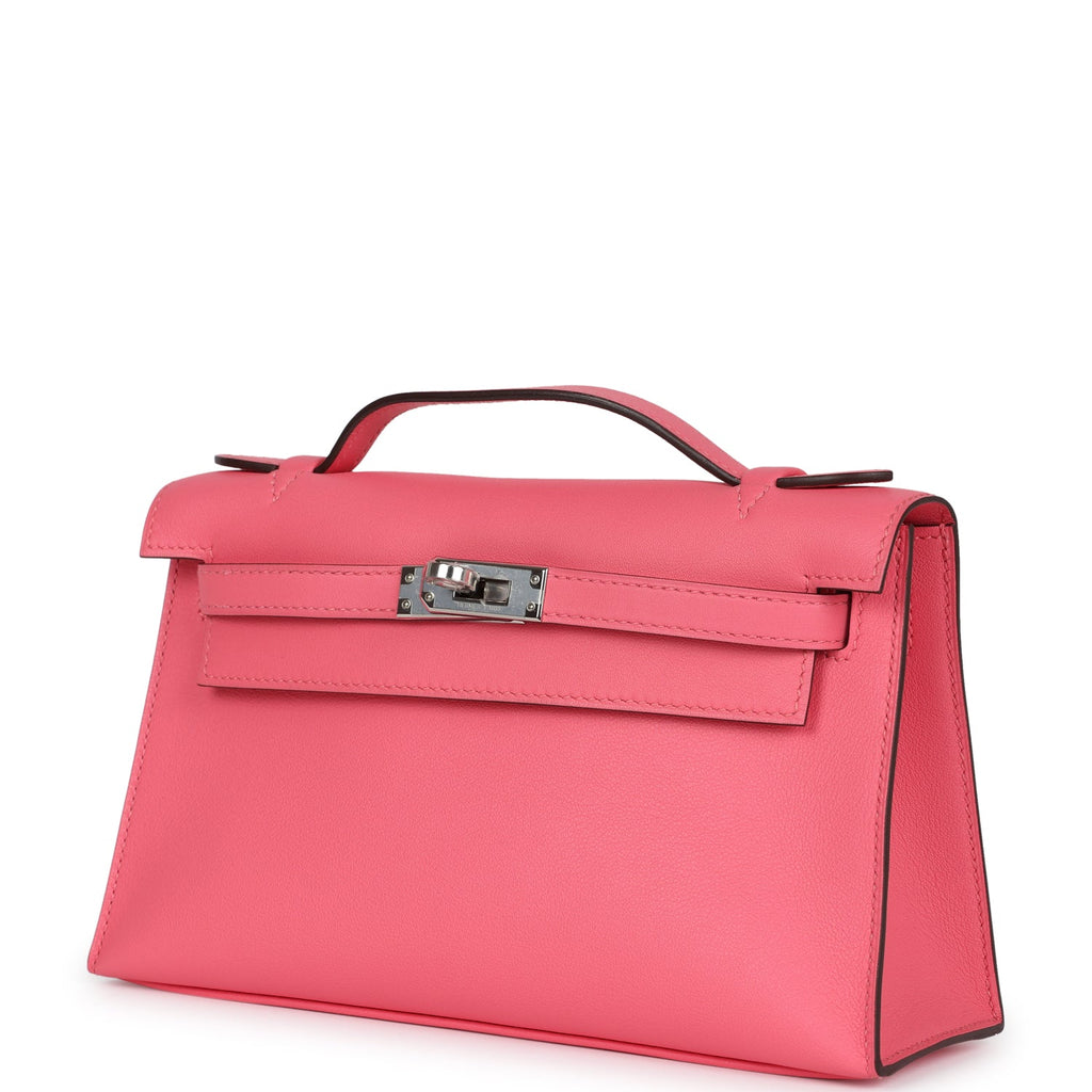 Hermes Kelly Pochette Rose Azalee Swift Palladium Hardware - Exclusu