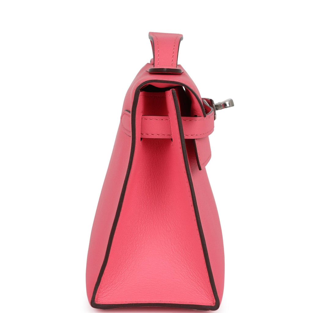 Hermes Kelly Pochette Rose Azalee Swift Palladium Hardware - Exclusu
