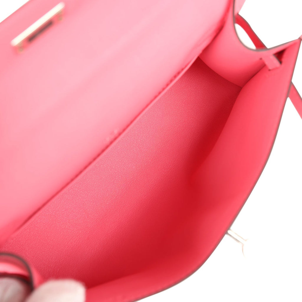 Hermes Kelly Pochette Rose Azalee Swift Palladium Hardware - Exclusu