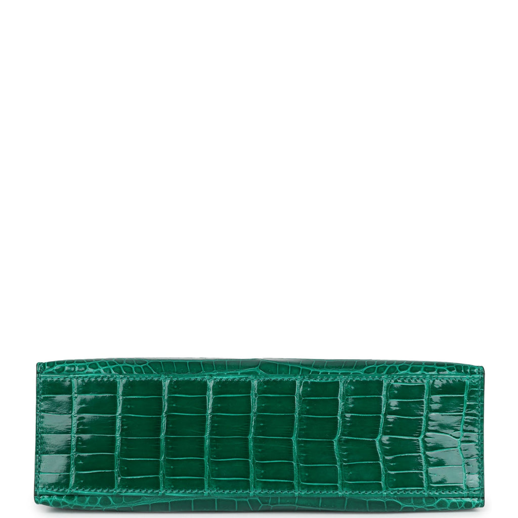 Hermes Kelly Pochette Emerald Shiny Porosus Crocodile Gold Hardware - Exclusu