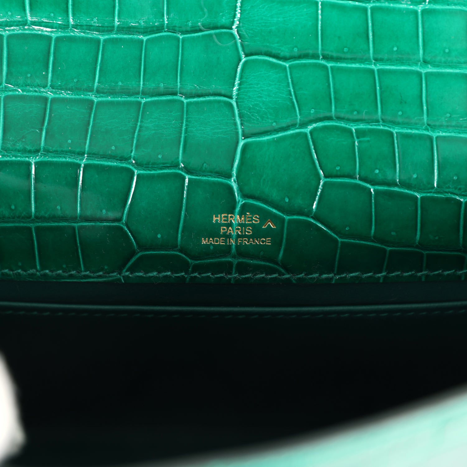 Hermes Kelly Pochette Emerald Shiny Porosus Crocodile Gold Hardware - Exclusu