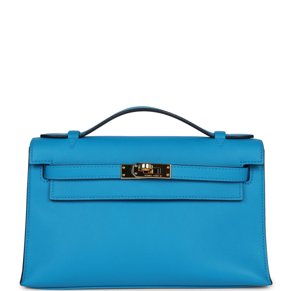 Hermes Kelly Pochette Bleu Frida Swift Gold Hardware - Exclusu