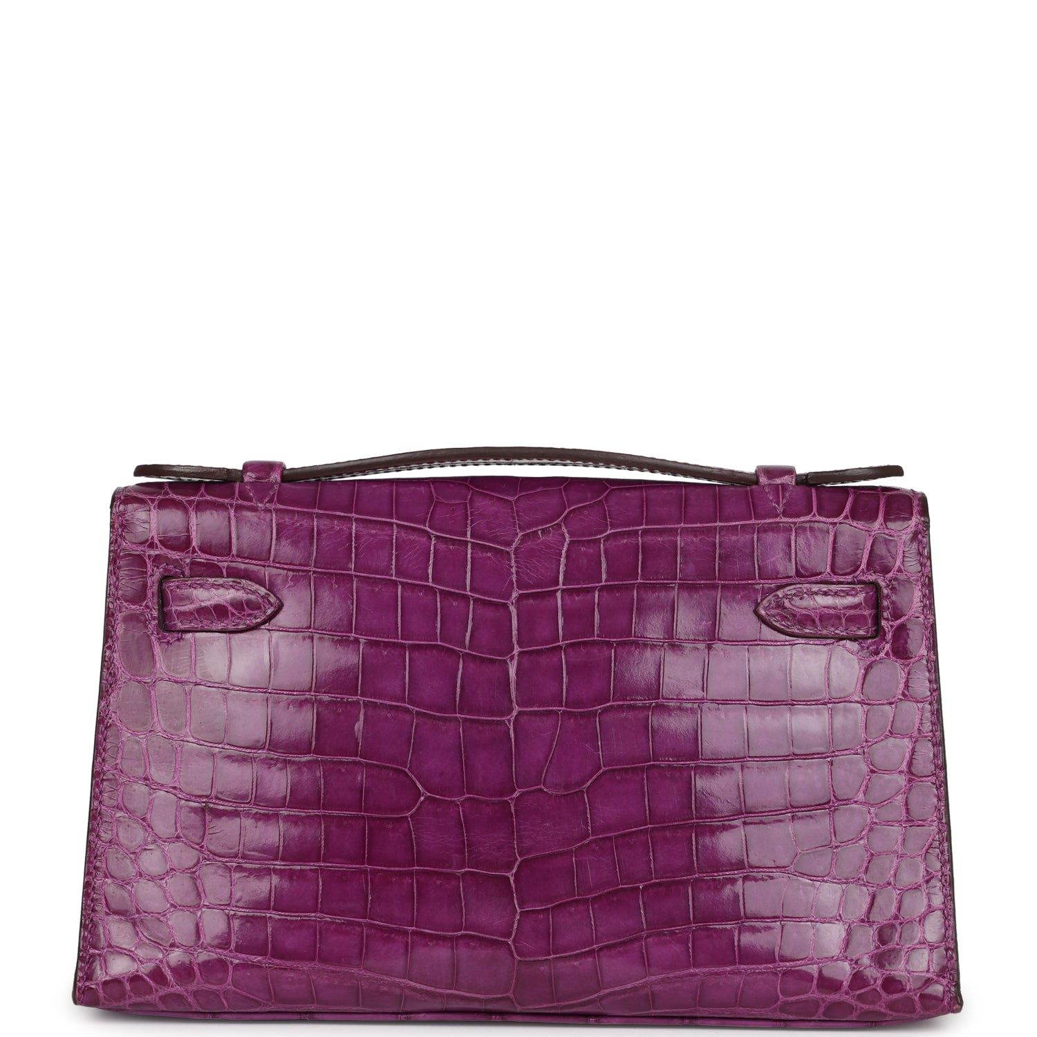 Hermes Kelly Pochette Violet Shiny Niloticus Crocodile Palladium Hardware - Exclusu