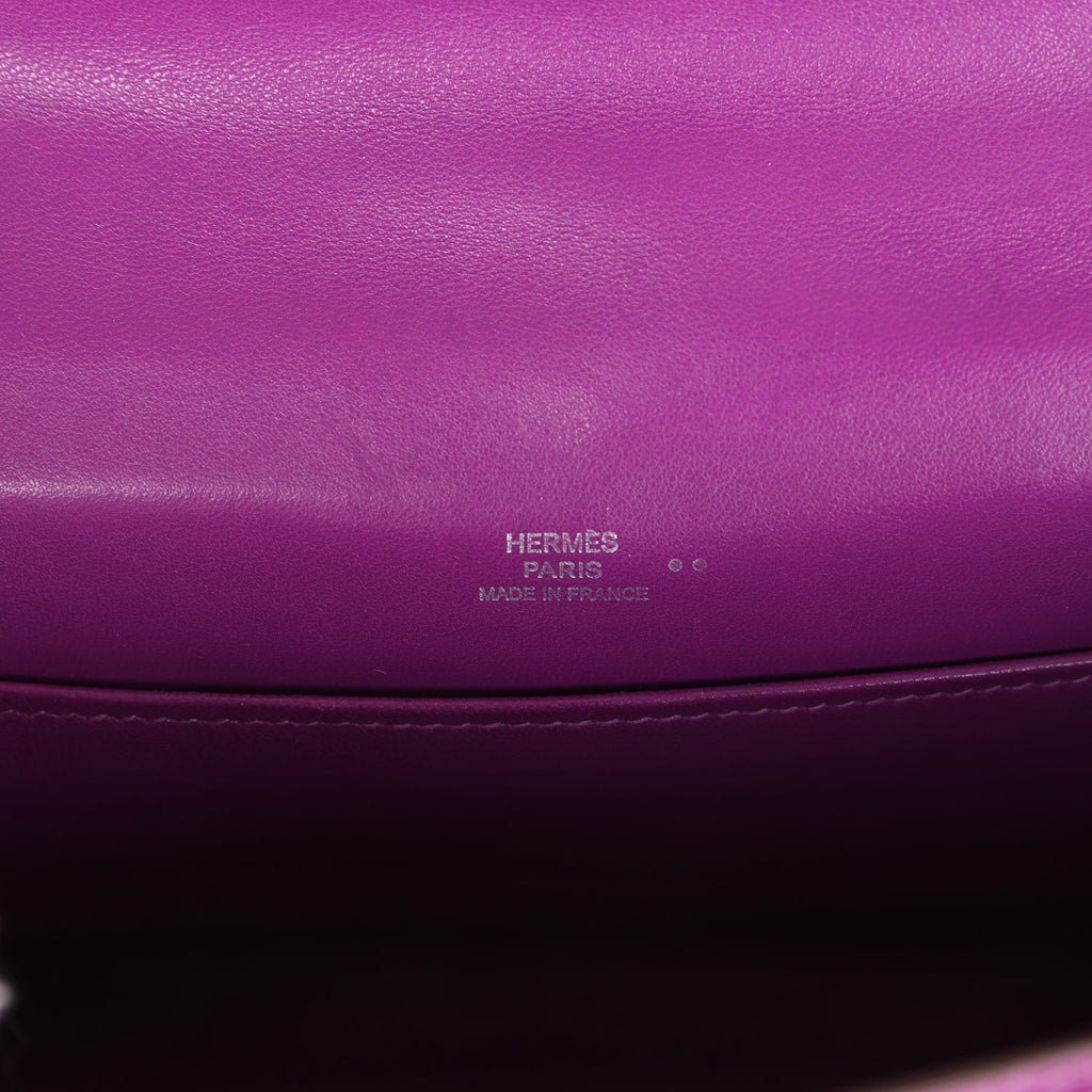 Hermes Kelly Pochette Violet Shiny Niloticus Crocodile Palladium Hardware - Exclusu