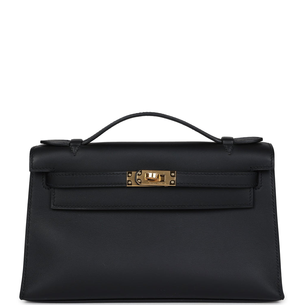 Hermes Kelly Pochette Black Swift Gold Hardware - Exclusu