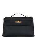 Hermes Kelly Pochette Black Swift Gold Hardware - Exclusu