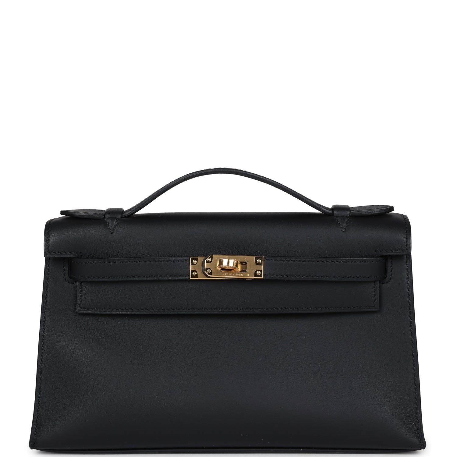 Hermes Kelly Pochette Black Swift Gold Hardware - Exclusu