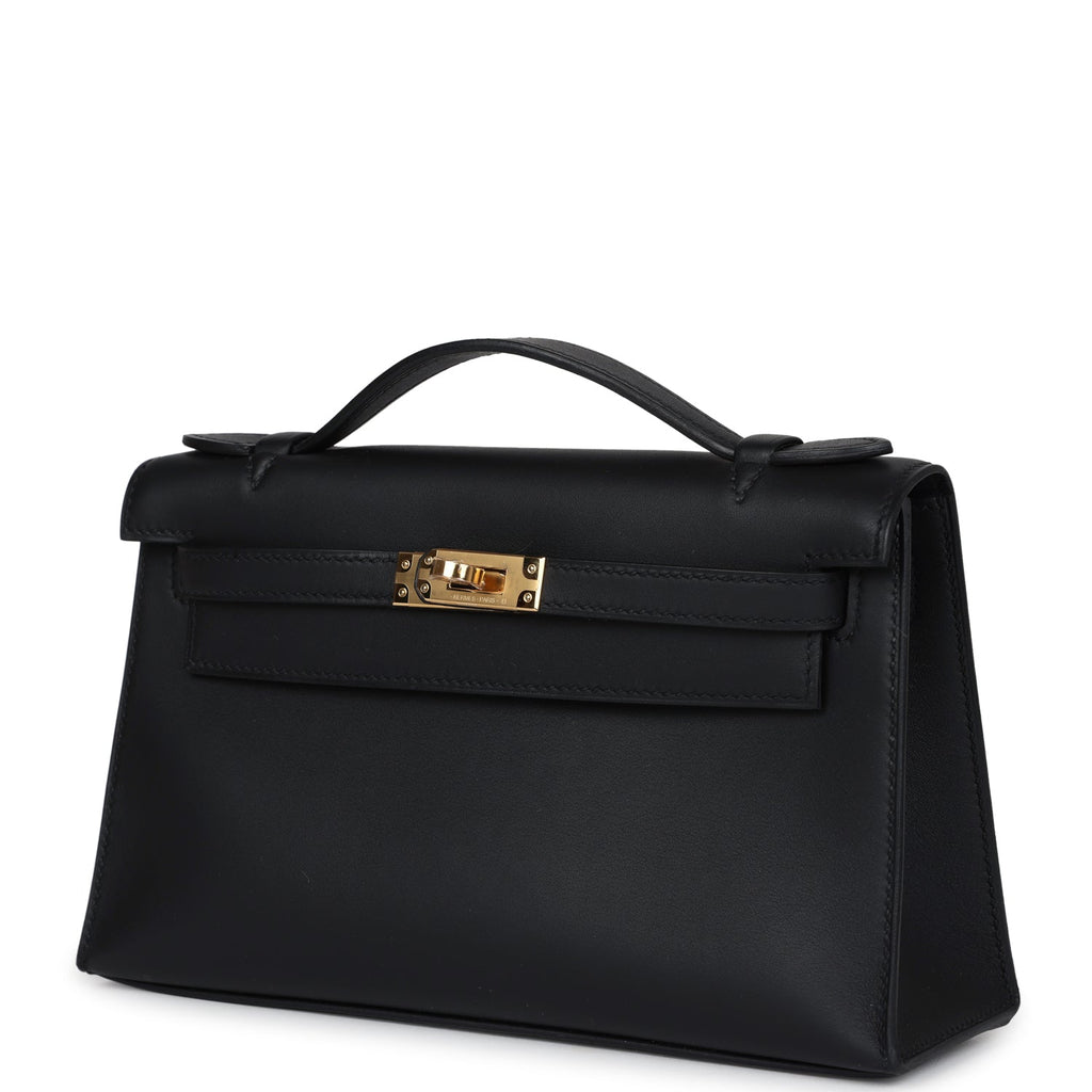 Hermes Kelly Pochette Black Swift Gold Hardware - Exclusu