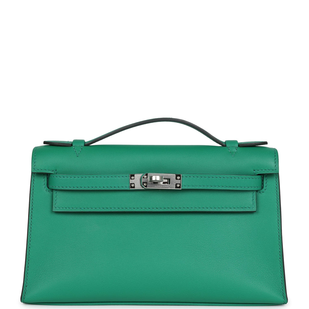 Hermes Kelly Pochette Vert Vertigo Swift Palladium Hardware - Exclusu
