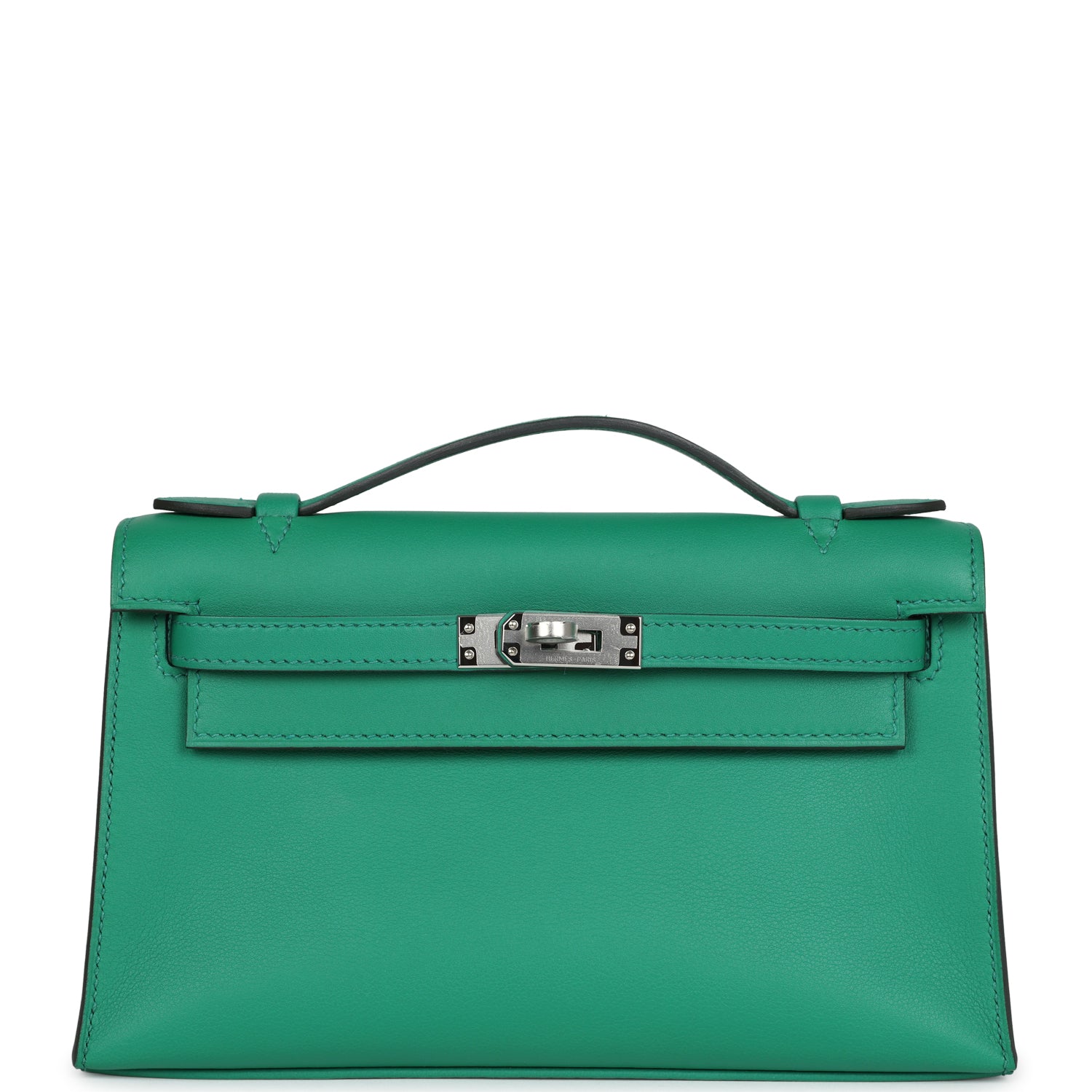 Hermes Kelly Pochette Vert Vertigo Swift Palladium Hardware - Exclusu