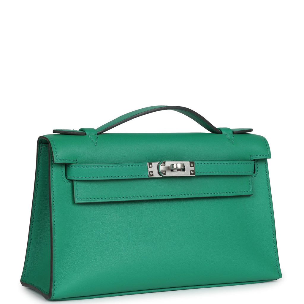 Hermes Kelly Pochette Vert Vertigo Swift Palladium Hardware - Exclusu