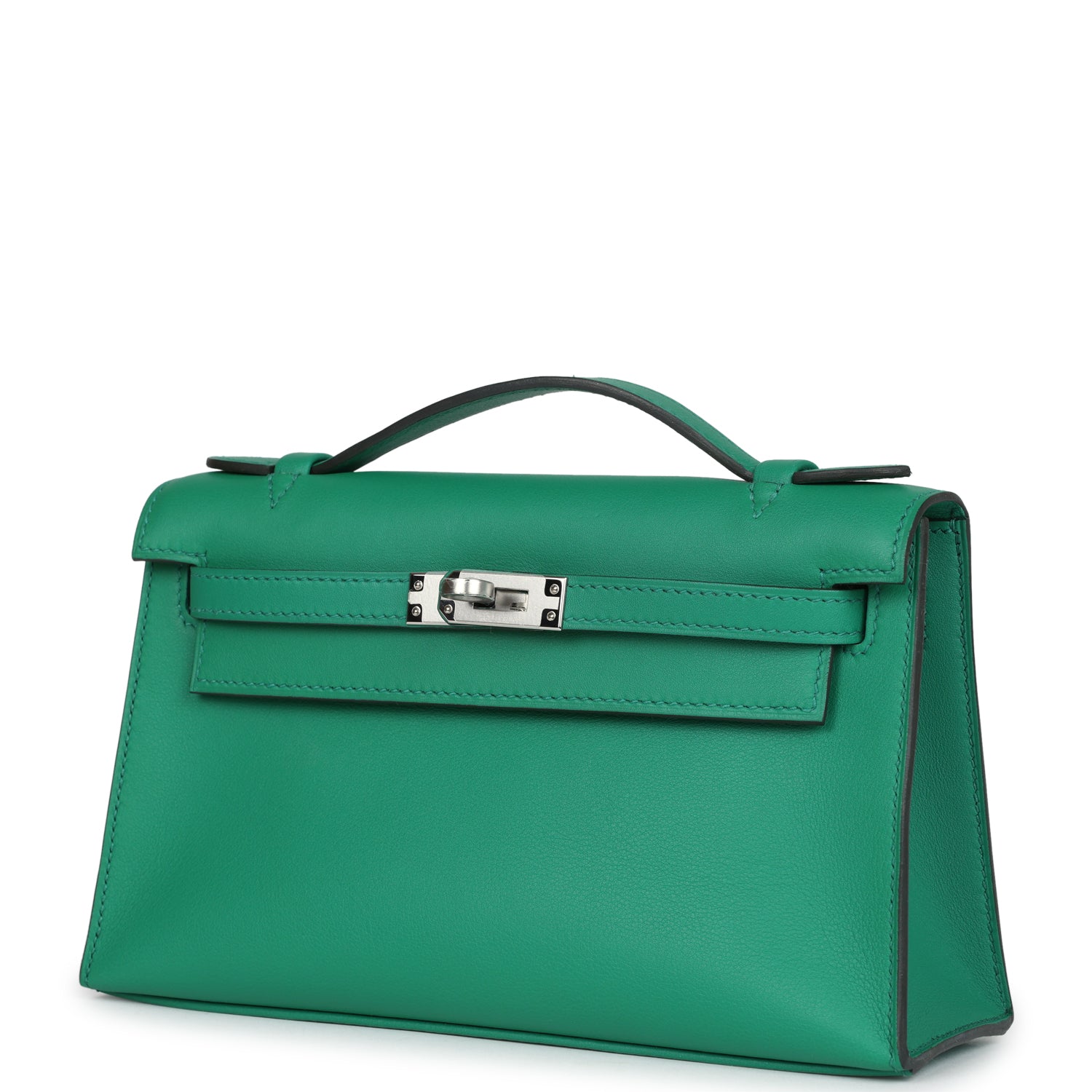 Hermes Kelly Pochette Vert Vertigo Swift Palladium Hardware - Exclusu