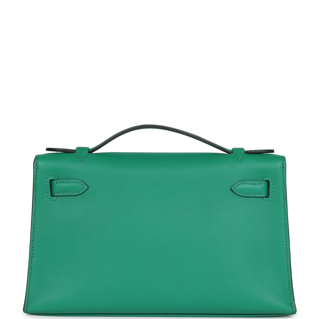 Hermes Kelly Pochette Vert Vertigo Swift Palladium Hardware - Exclusu