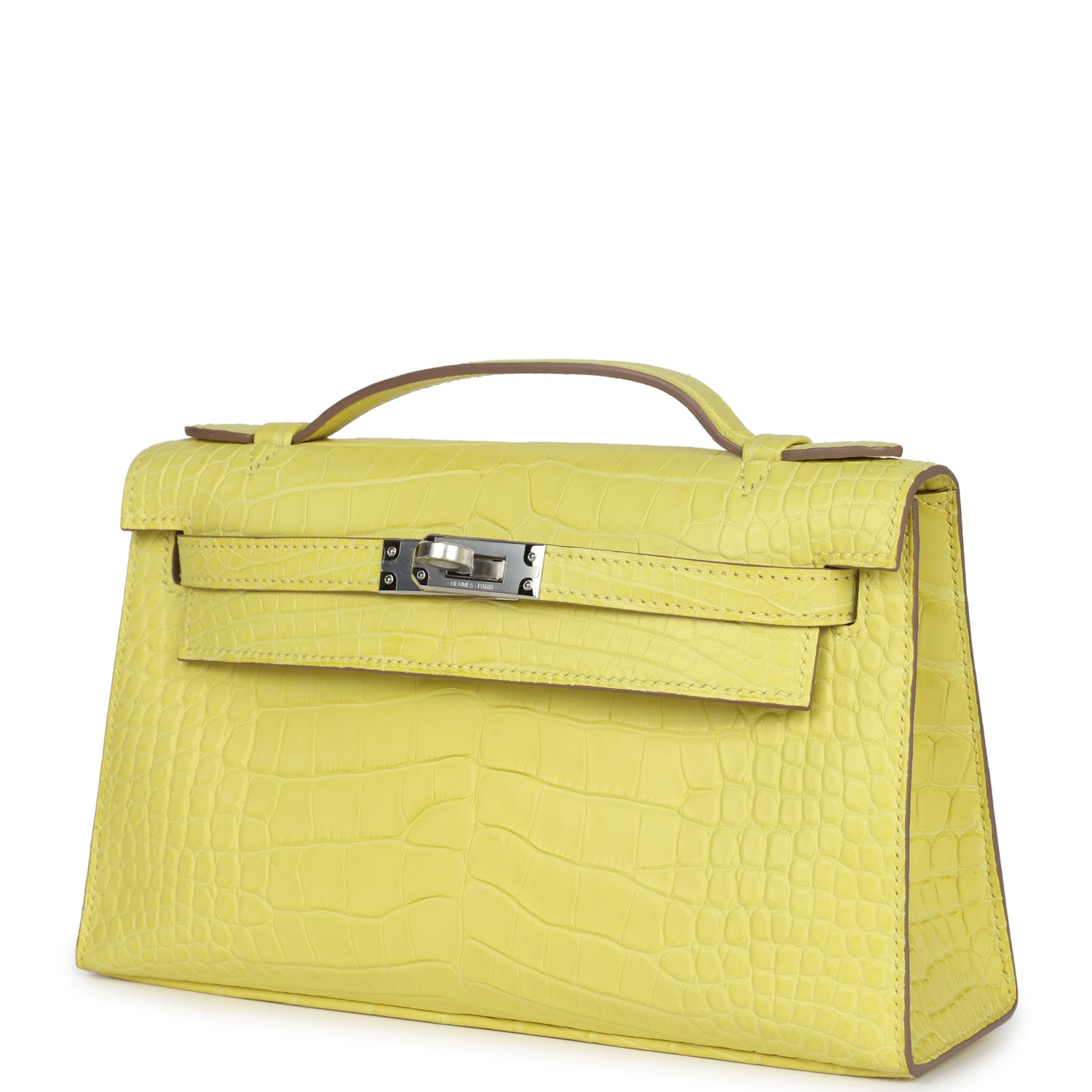 Hermes Kelly Pochette Lime Matte Alligator Palladium Hardware - Exclusu