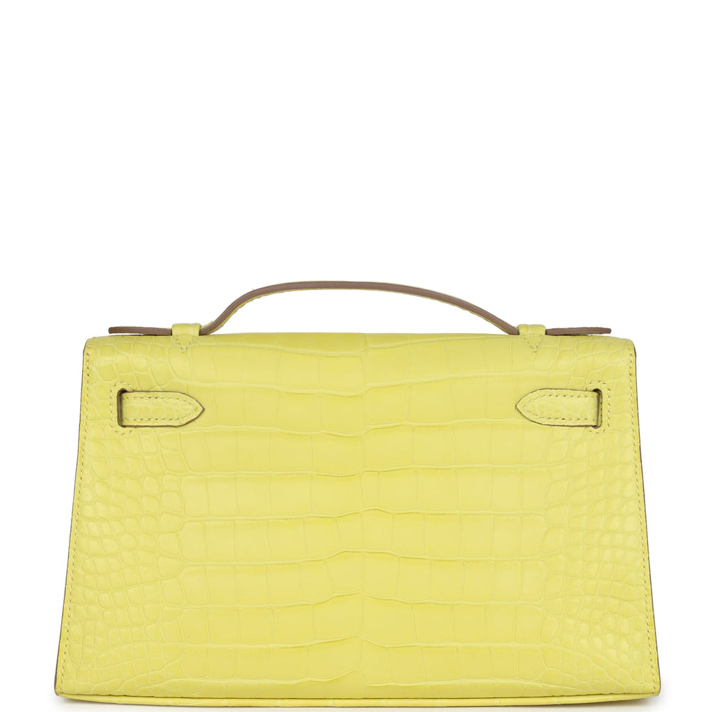 Hermes Kelly Pochette Lime Matte Alligator Palladium Hardware - Exclusu