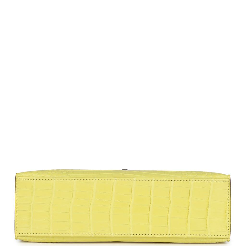 Hermes Kelly Pochette Lime Matte Alligator Palladium Hardware - Exclusu