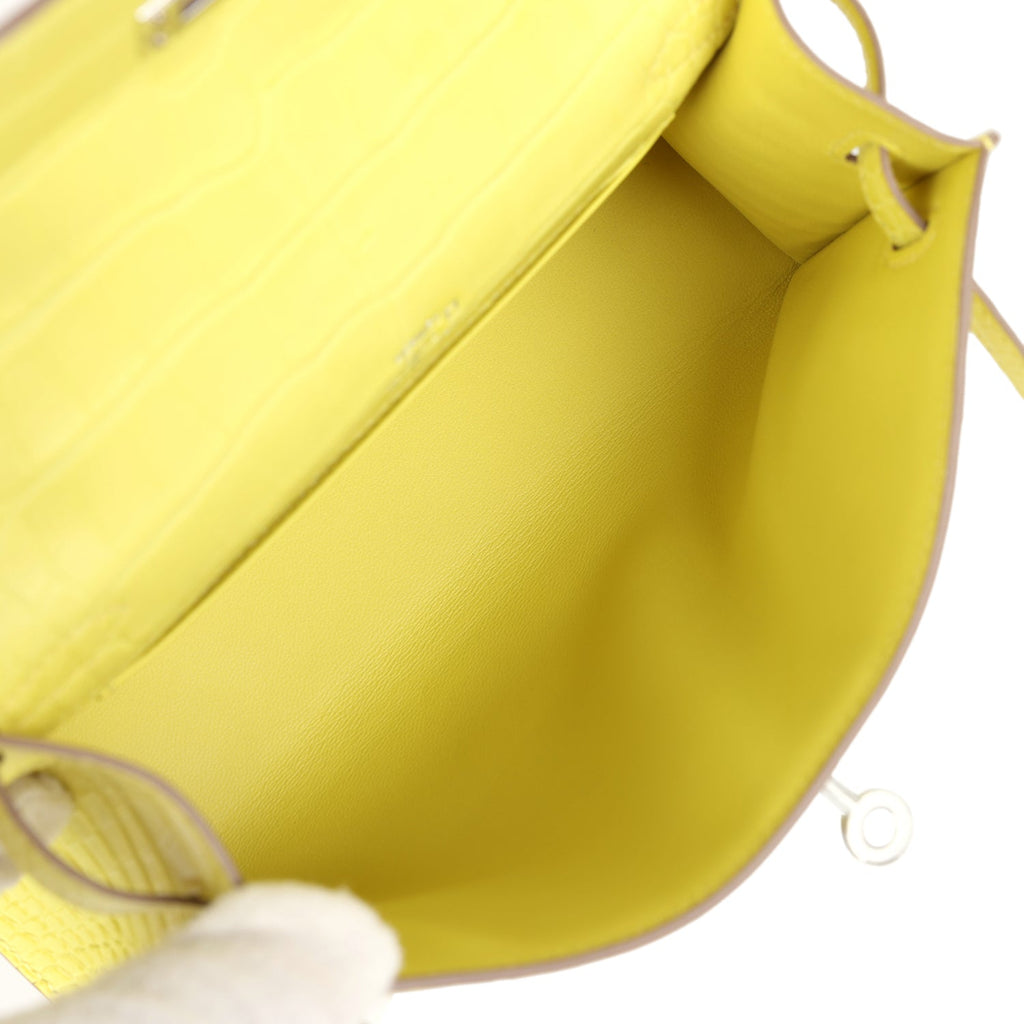 Hermes Kelly Pochette Lime Matte Alligator Palladium Hardware - Exclusu