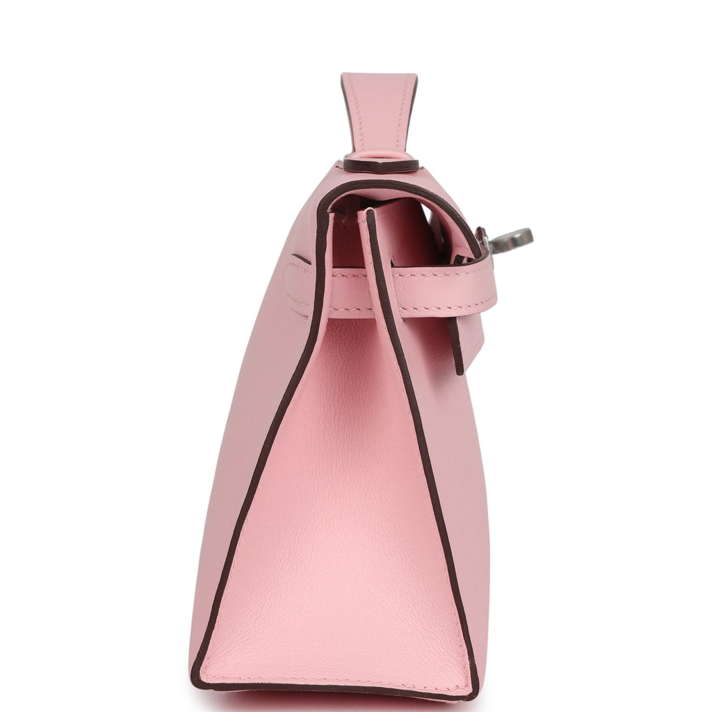 Hermes Kelly Pochette Rose Sakura Swift Palladium Hardware - Exclusu